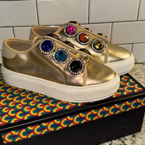 Kurt Geiger Shoes - Kurt Geiger Gold Sneakers with Multicolor Jewels